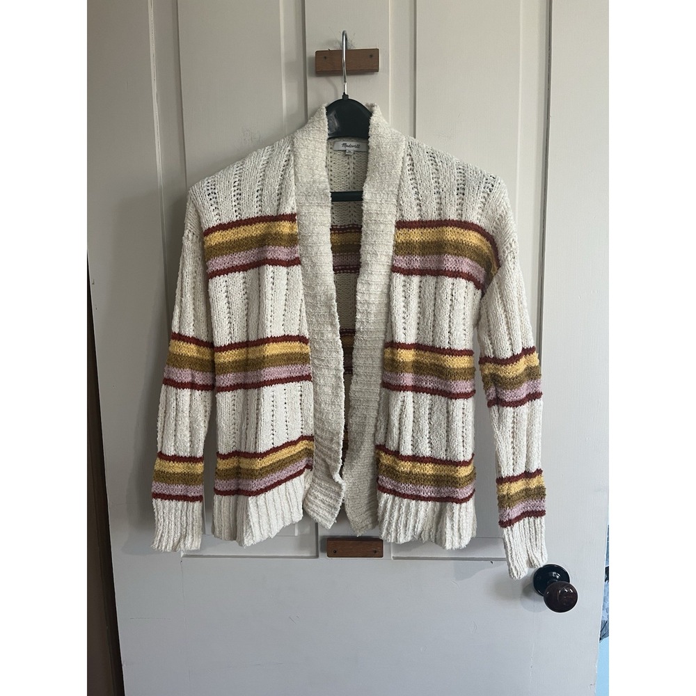 Madewell Sweater Knit Cardigan Sweater Women Ivory Striped Sweater Women Size XS